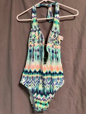 Bar 111 Women’s Vibrant Ikat One-Piece Swimsuit - Teal, Navy, Coral